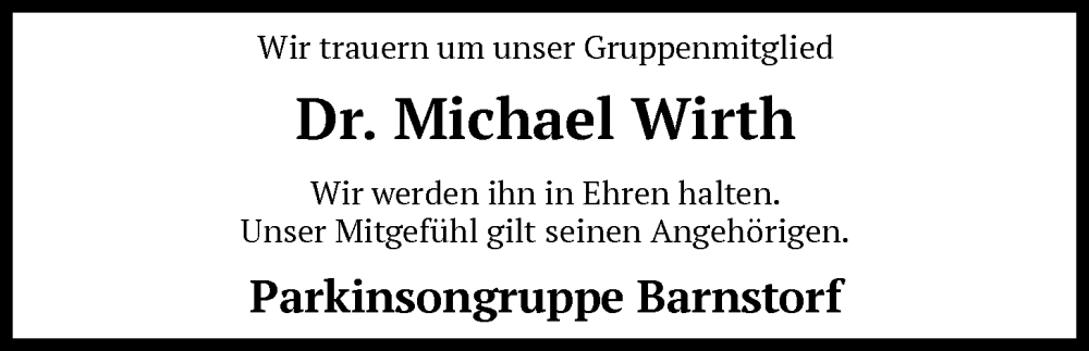 Traueranzeige für Michael Wirth vom 06.01.2026 aus SYKS