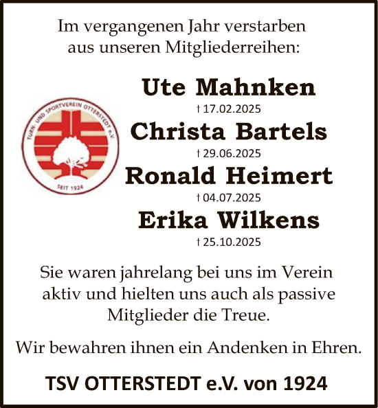 Traueranzeige von Mitglieder  von SYKS