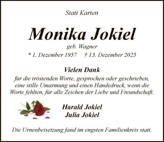 Traueranzeige von Monika Jokiel von SYKS