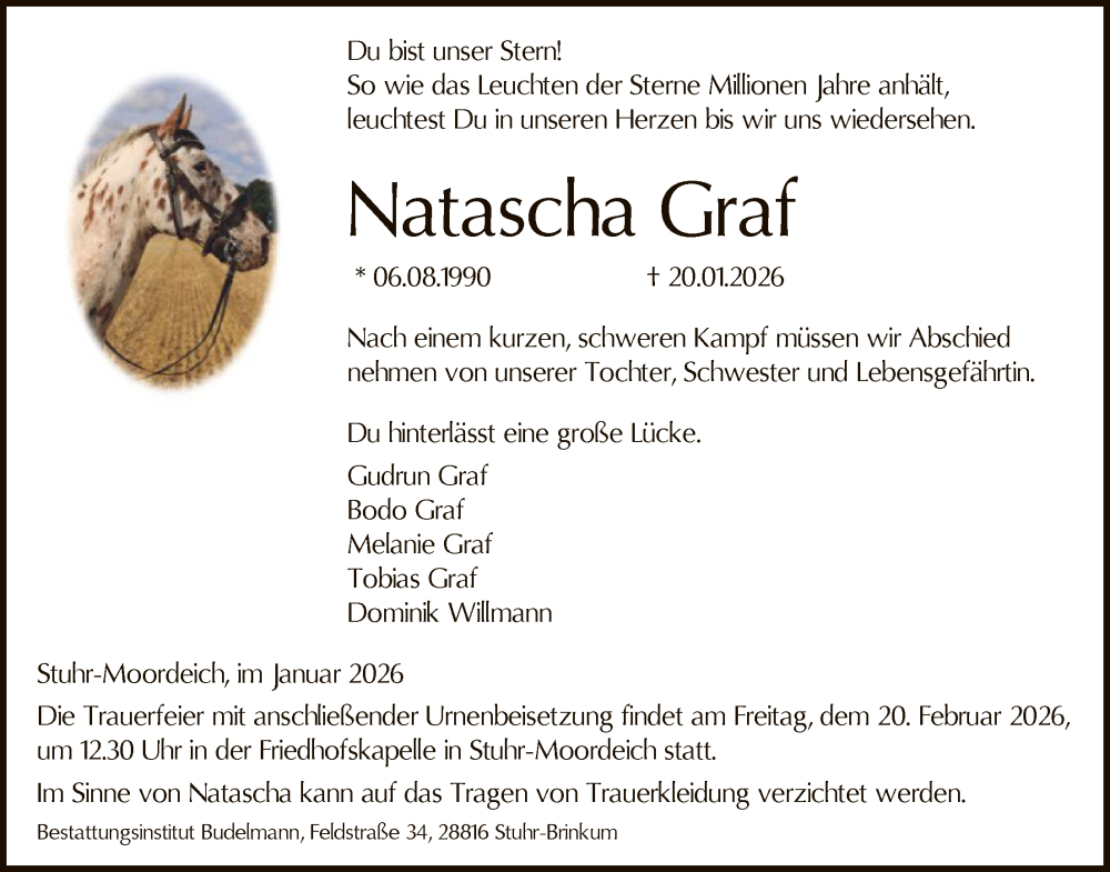  Traueranzeige für Natascha Graf vom 31.01.2026 aus SYKS