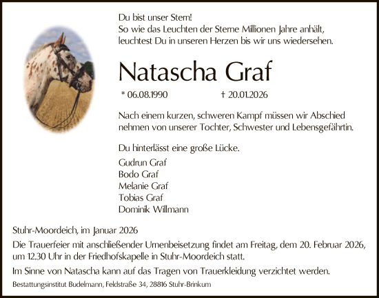 Traueranzeige von Natascha Graf von SYKS