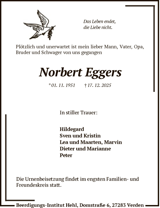 Traueranzeige von Norbert Eggers von SYKS