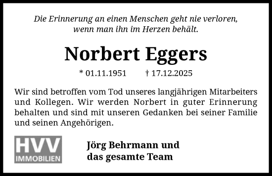 Traueranzeige von Norbert Eggers von SYKS
