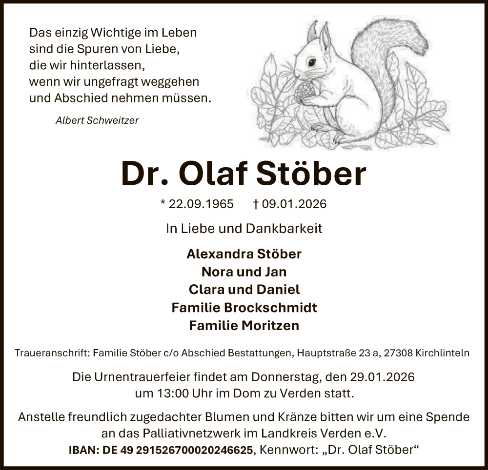  Traueranzeige für Olaf Stöber vom 17.01.2026 aus SYKS