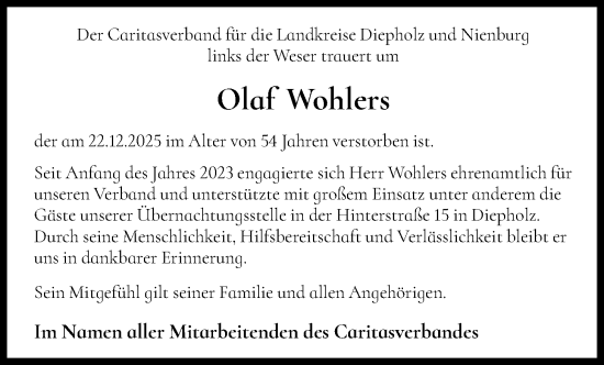 Traueranzeige von Olaf Wohlers von SYKS
