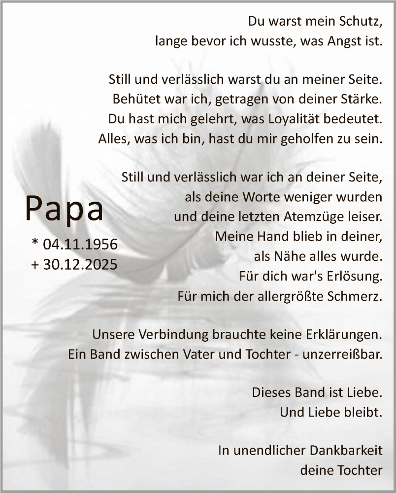  Traueranzeige für Papa  vom 10.01.2026 aus SYKR