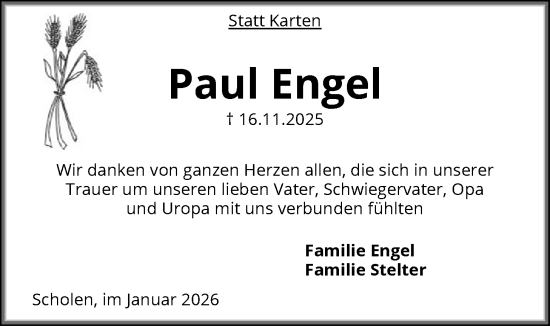 Traueranzeige von Paul Engel von SYKS