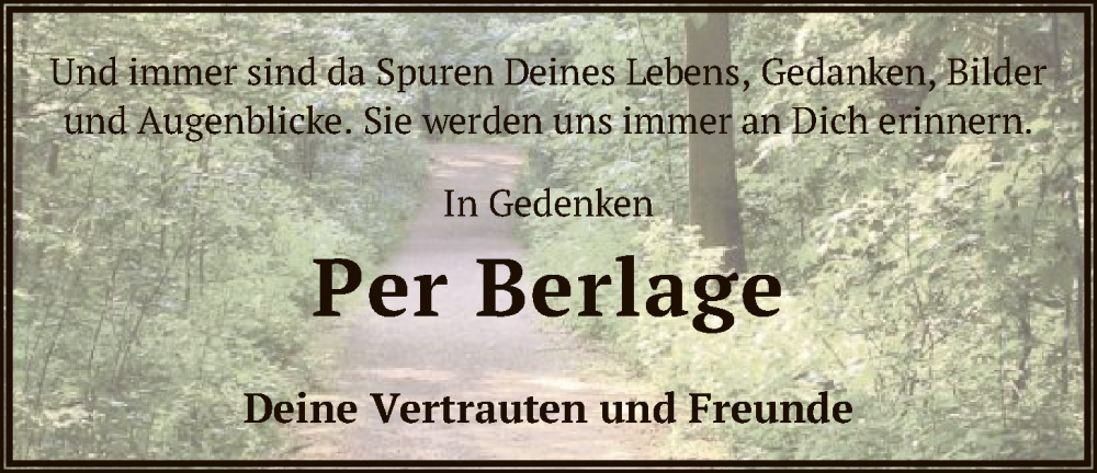  Traueranzeige für Per Berlage vom 10.01.2026 aus SYKR