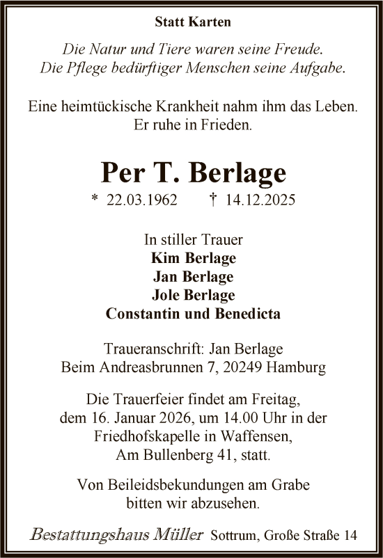 Traueranzeige von Per T. Berlage von SYKR