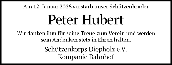 Traueranzeige von Peter Hubert von SYKS