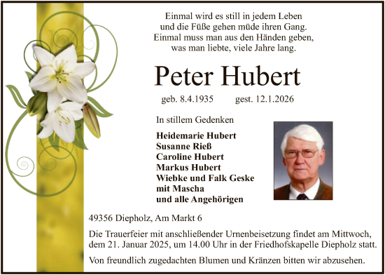 Traueranzeige von Peter Hubert von SYKS