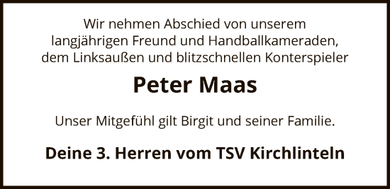 Traueranzeige von Peter Maas von SYKS
