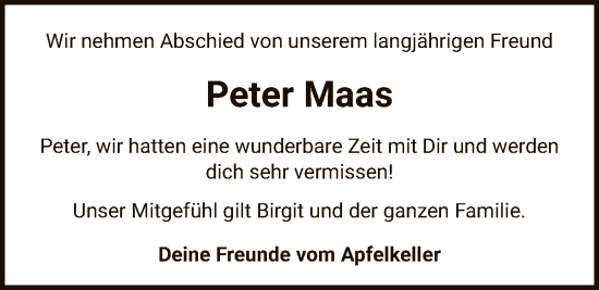 Traueranzeige von Peter Maas von SYKS