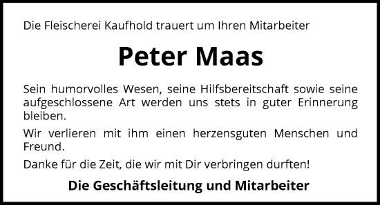 Traueranzeige von Peter Maas von SYKS