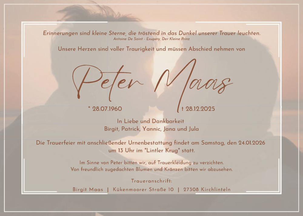  Traueranzeige für Peter Maas vom 10.01.2026 aus SYKSSYKS