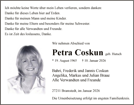 Traueranzeige von Petra Coskun von SYKS
