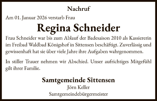 Traueranzeige von Regina Schneider von SYKR