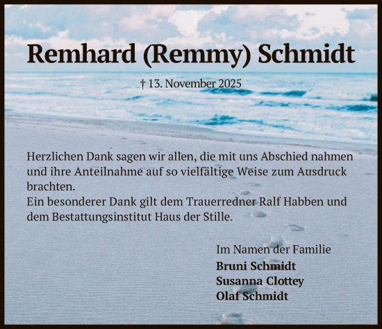 Traueranzeige von Remhard Schmidt von SYKR