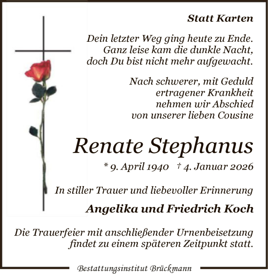 Traueranzeige von Renate Stephanus von SYKR
