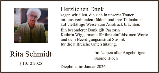 Traueranzeige von Rita Schmidt von SYKS