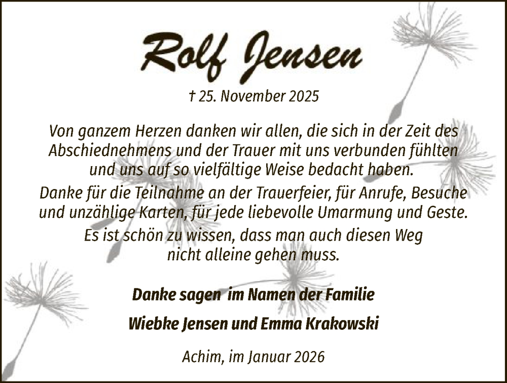  Traueranzeige für Rolf Jensen vom 03.01.2026 aus SYKS