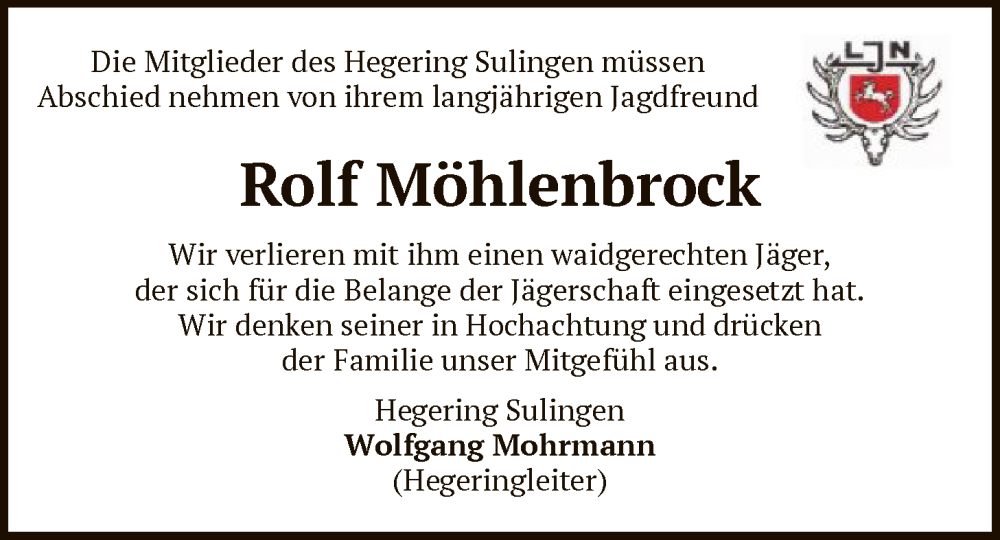  Traueranzeige für Rolf Möhlenbrock vom 28.01.2026 aus SYKS