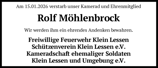 Traueranzeige von Rolf Möhlenbrock von SYKS