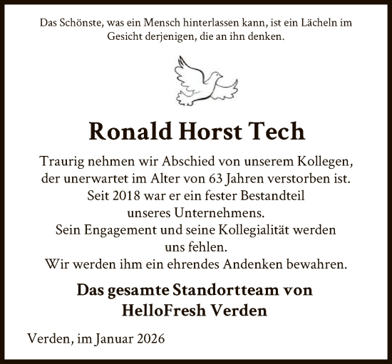Traueranzeige von Ronald Horst Tech von SYKS