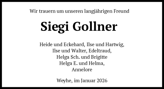 Traueranzeige von Siegi Gollner von SYKS