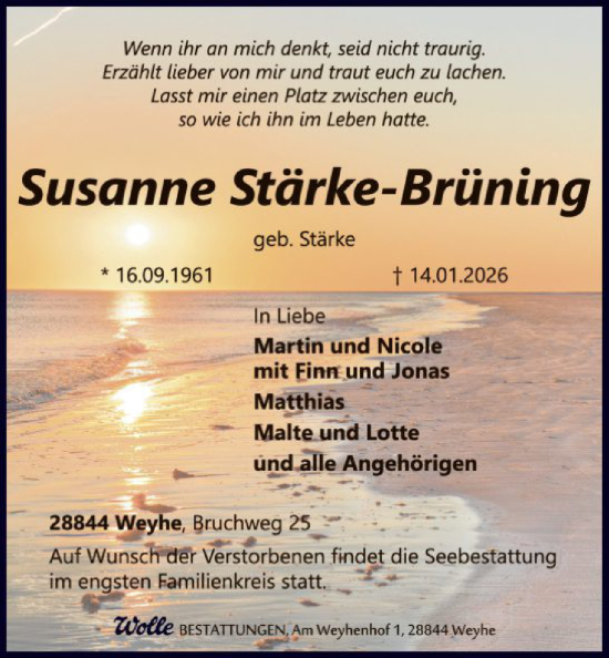 Traueranzeige von Susanne Stärke-Brüning von SYKS