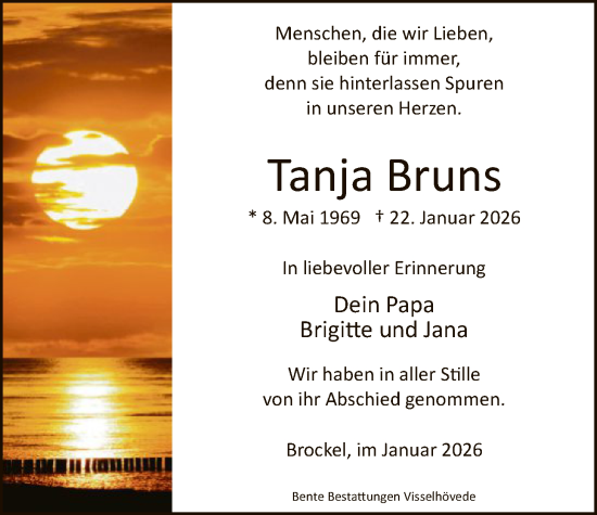 Traueranzeige von Tanja Bruns von SYKR