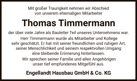 Traueranzeige von Thomas Timmermann von SYKR