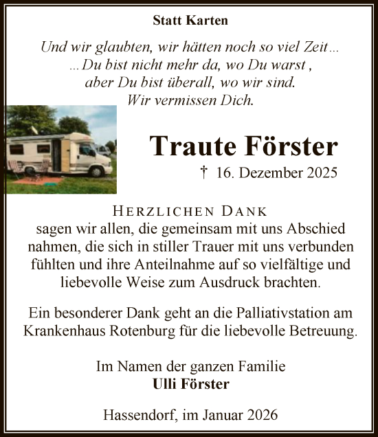 Traueranzeige von Traute Förster von SYKR