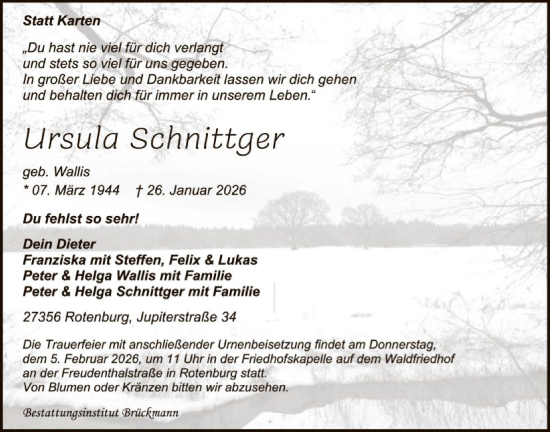 Traueranzeige von Ursula Schnittger von SYKR