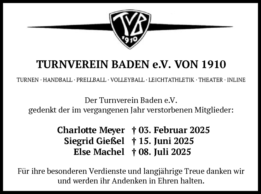  Traueranzeige für Verstorbene Vereinsmitglieder vom 26.01.2026 aus SYKS
