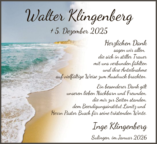 Traueranzeige von Walter Klingenberg von SYKS