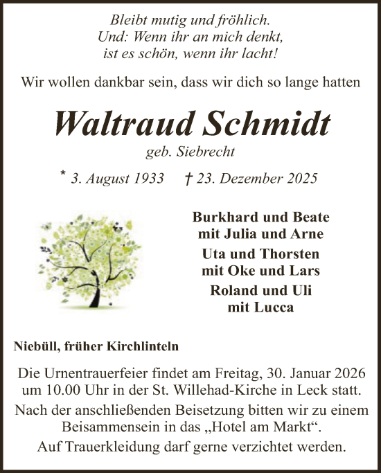 Traueranzeige von Waltraud Schmidt von SYKS