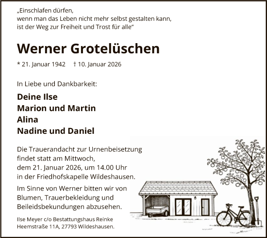 Traueranzeige von Werner Grotelüschen von SYWZ