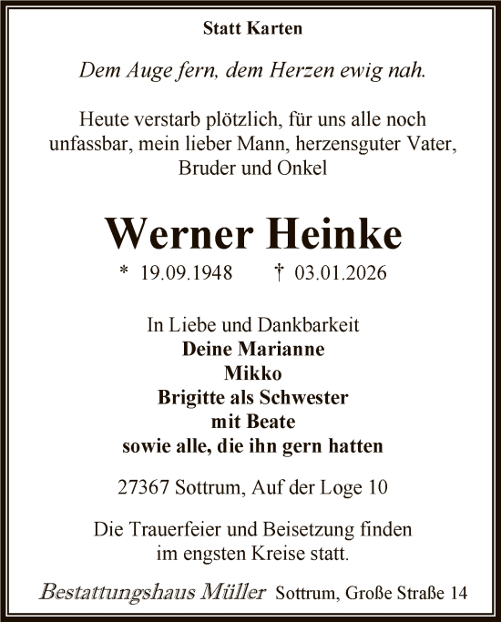 Traueranzeige von Werner Heinke von SYKR