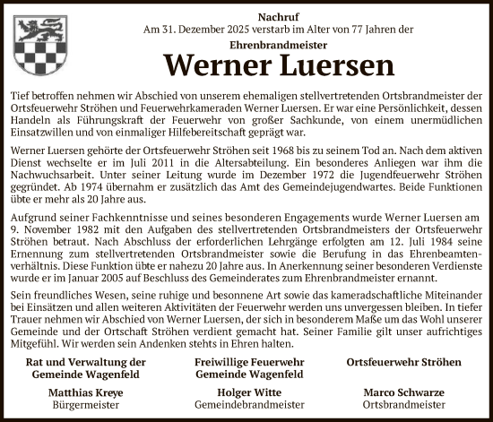 Traueranzeige von Werner Luersen von SYKS