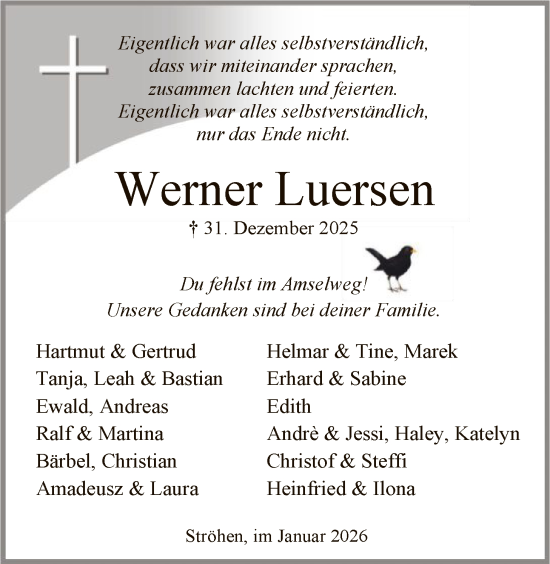 Traueranzeige von Werner Luersen von SYKS