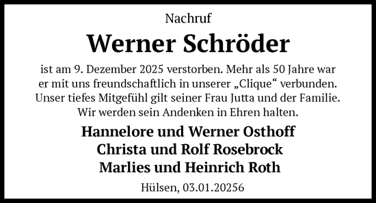 Traueranzeige von Werner Schröder von SYKS