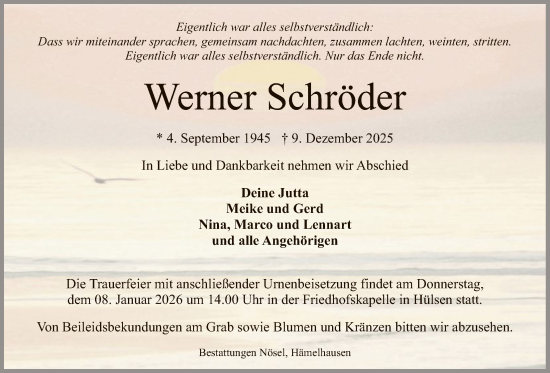 Traueranzeige von Werner Schröder von SYKS