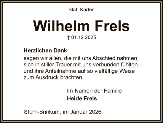 Traueranzeige von Wilhelm Frels von SYKS