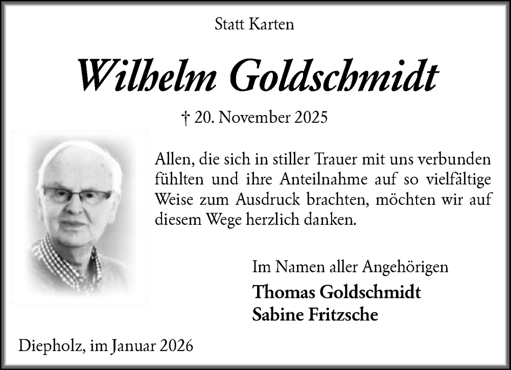  Traueranzeige für Wilhelm Goldschmidt vom 10.01.2026 aus SYKS