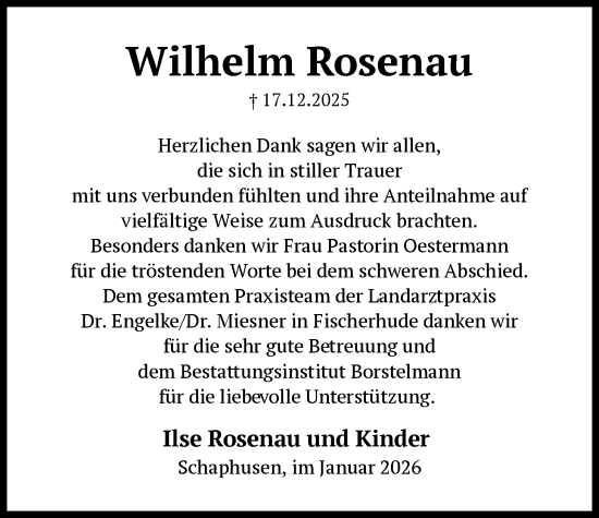 Traueranzeige von Wilhelm Rosenau von SYKS