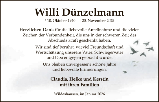 Traueranzeige von Willi Dünzelmann von SYWZ