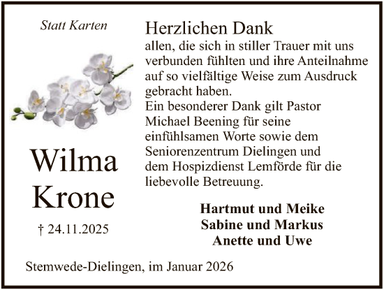 Traueranzeige von Wilma Krone von SYKS