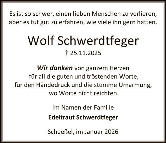Traueranzeige von Wolf Schwerdtfeger von SYKR