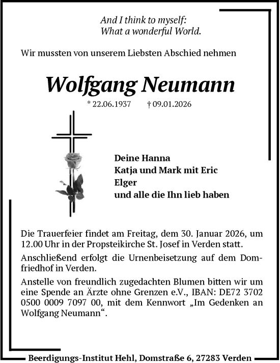 Traueranzeige von Wolfgang Neumann von SYKS